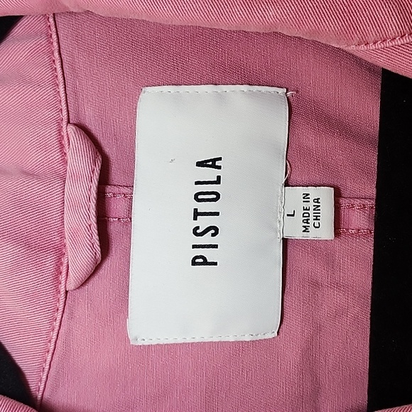 Pistola Grover short sleeve utility jumpsuit flamingo pink color star print Sz L - Picture 9 of 16